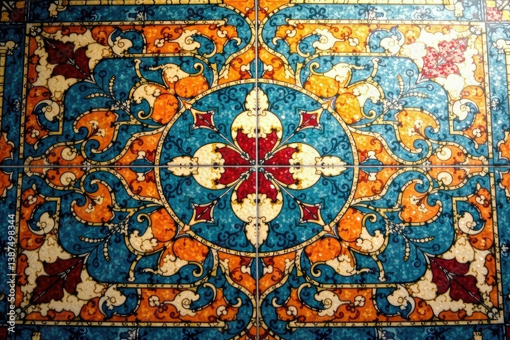 Obraz premium Geometric tile floor pattern, intricate design, color, home
