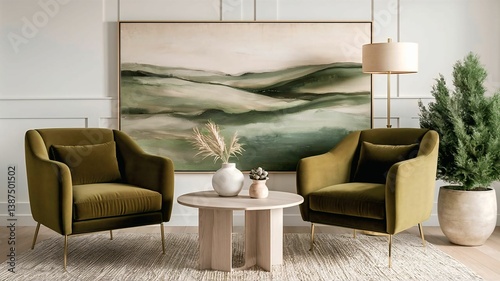 Obraz na płótnie Rustic Wooden Coffee Table in Elegant Living Room w salonie