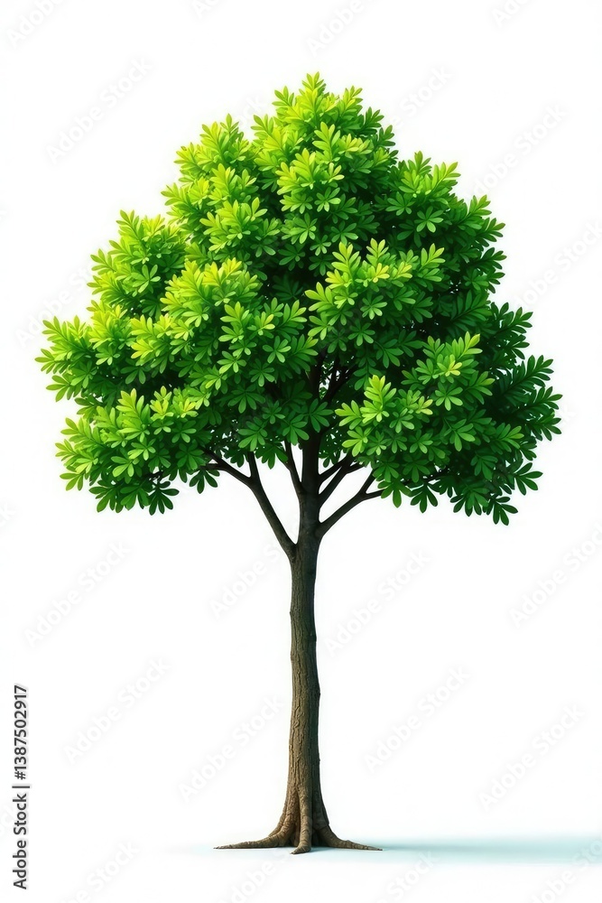 Fototapeta premium Minimalist tree against a clean white background, isolated, white, foliage