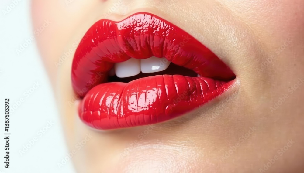 Fototapeta premium Perfectly applied crimson lip color against pure white, simple, pristine