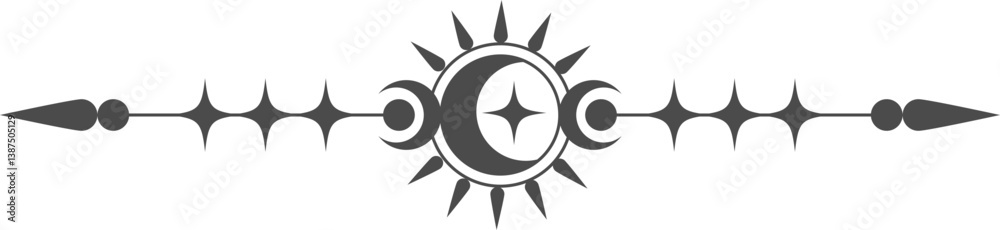 Fototapeta premium Celestial frame with lines of stars. Magic border with mystic moon and sun. Tarot fantasy ornament. Elegant divider with esoteric symbols and spiritual elements