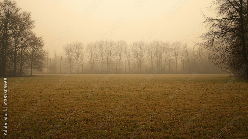 Fototapeta premium Misty Meadow: A Serene Autumn Landscape