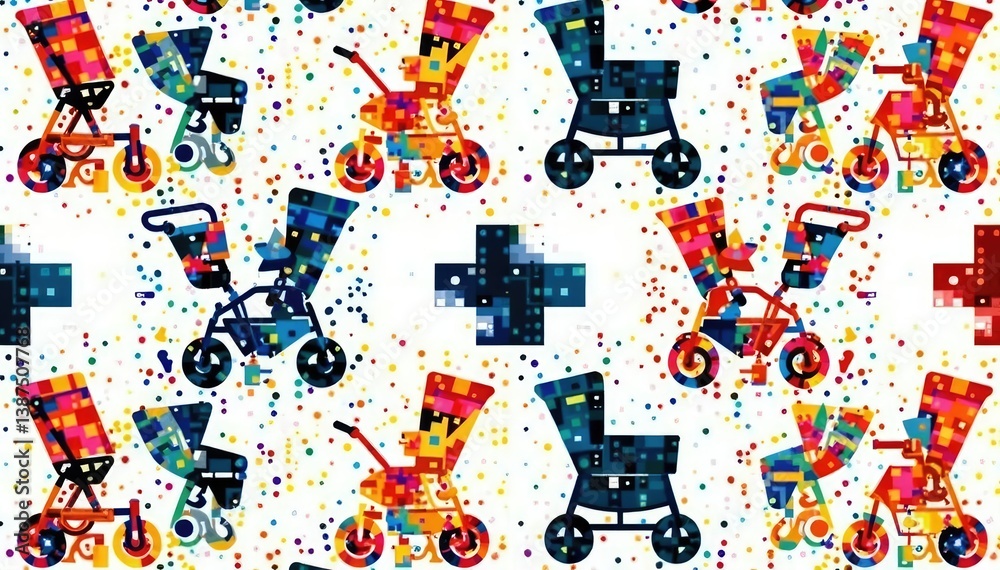 Abstract geometric stroller pattern in monochrome, print, sophisticated Abstract geometric stroller pattern in monochrome, print, sophisticated