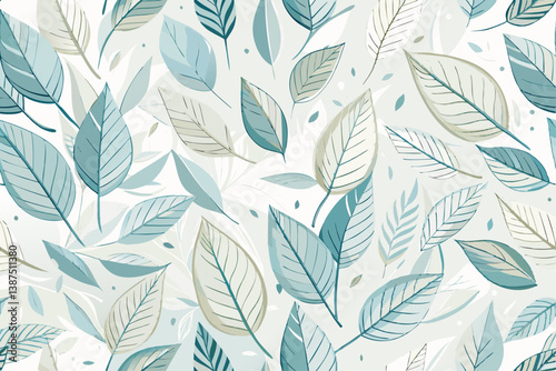 vector of Close-up of a white background with lots of leaves scattered across it. The leaves are thin and delicate, and the overall mood of the picture is calm and peaceful