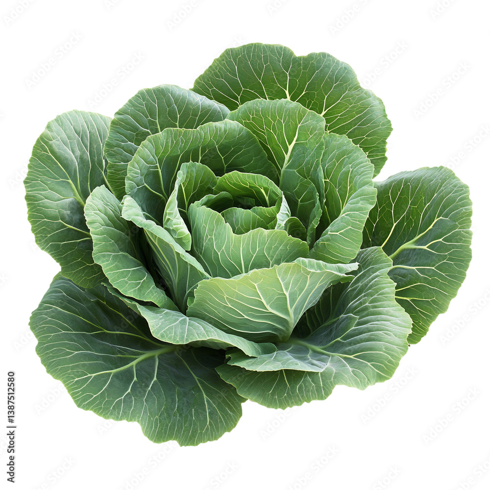 A Head of Cabbage 3D Plant with Large Curled Green Leaves Isolated on Transparent Background A Head of Cabbage 3D Plant with Large Curled Green Leaves Isolated on Transparent Background