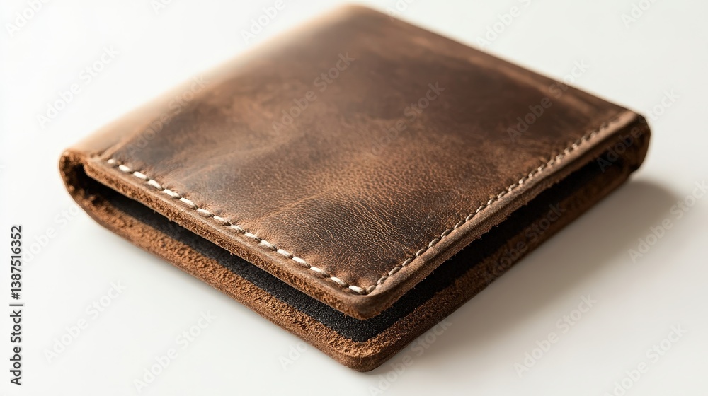 high-quality leather wallet positioned on a white background, showcasing its fine craftsmanship