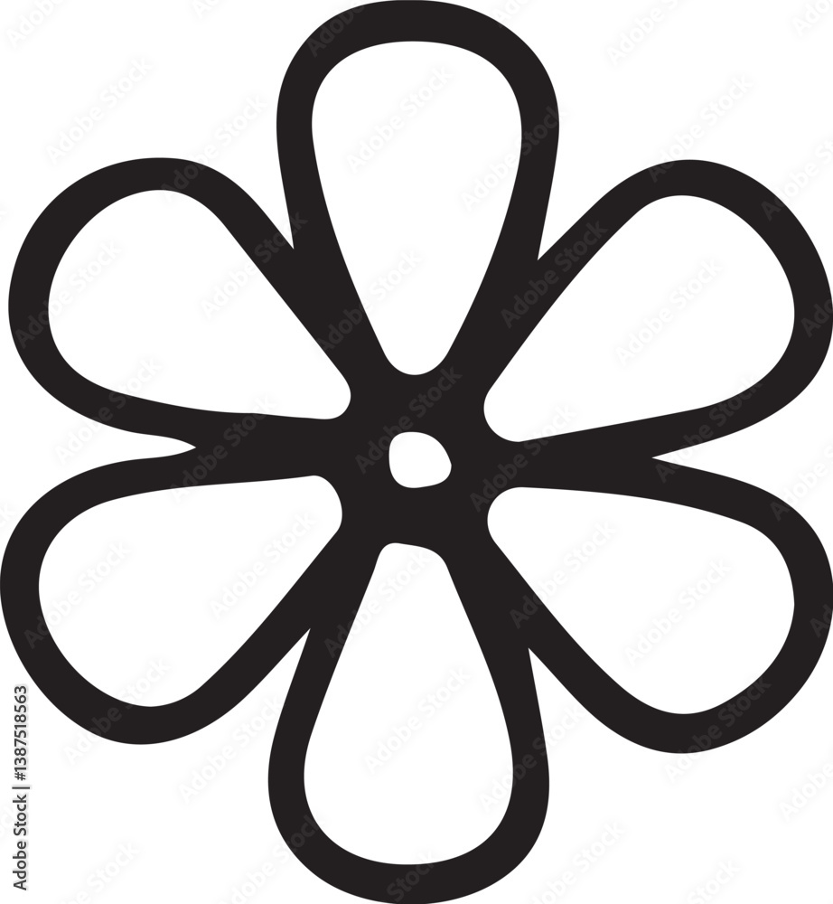 Simple Flower Icon Black and White Vector Illustration, Sketch Drawing Line Linear Engraving, Hand-drawn Isolated Simple Flower Icon Black and White Vector Illustration, Sketch Drawing Line Linear Engraving, Hand-drawn Isolated