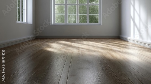Empty room with hardwood floor and large window