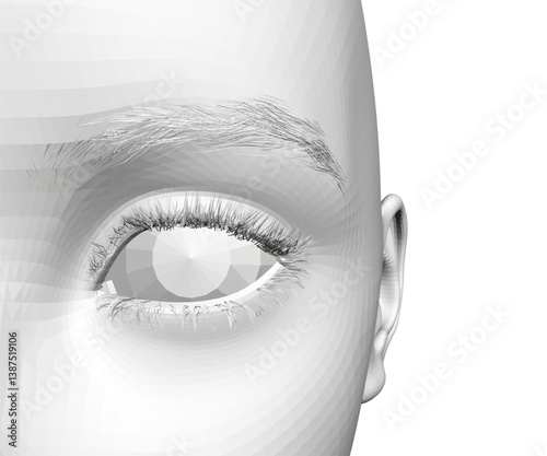 A close up of a woman's face with her eyes open.