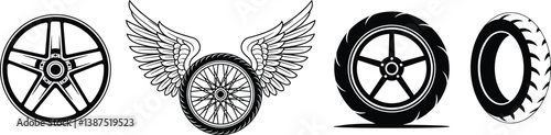 Set motorcycle wheel, vector illustration.