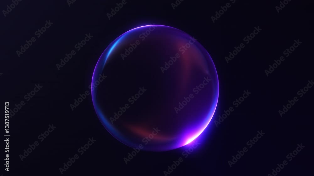 Shiny energy plasma particles orb on dark minimalitic business background. Gradient neon flowing magic sphere with purple and blue shiny waveforms. 4k 60fps looped graphic.