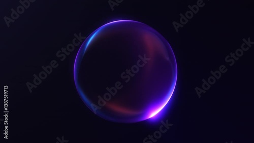 Shiny energy plasma particles orb on dark minimalitic business background. Gradient neon flowing magic sphere with purple and blue shiny waveforms. 4k 60fps looped graphic.