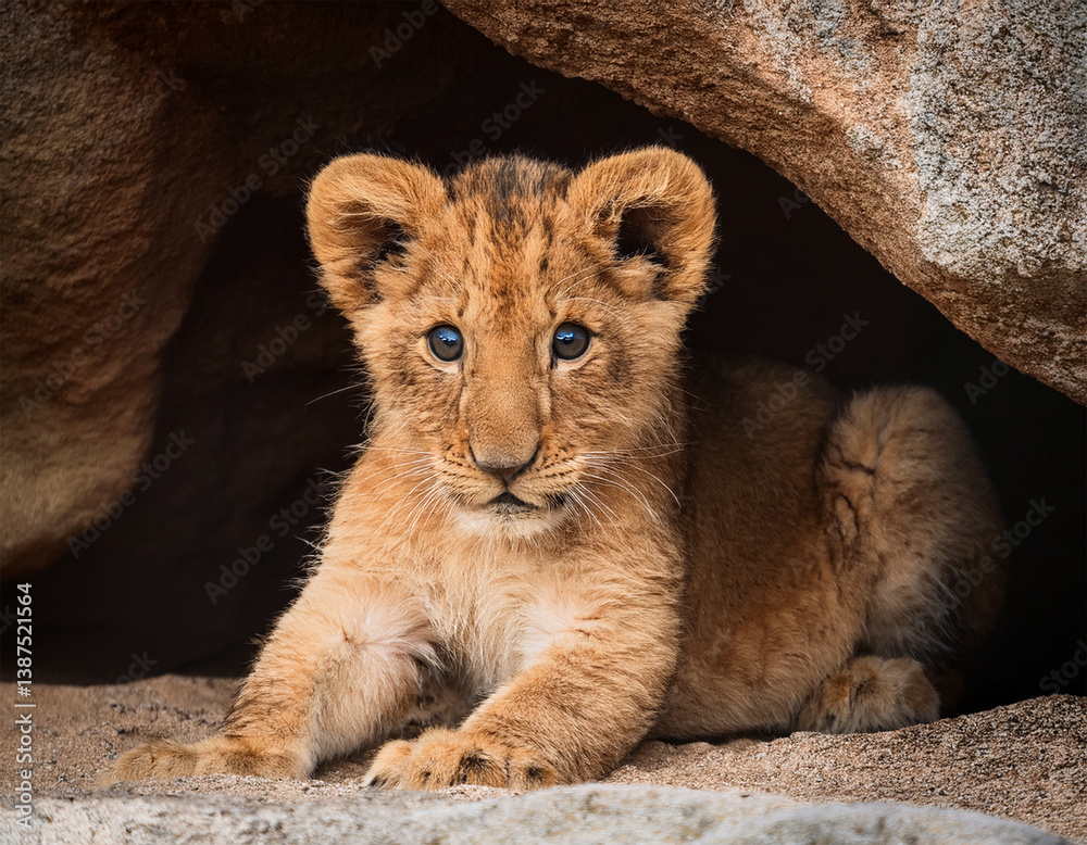 Obraz premium a lion cub in a cave