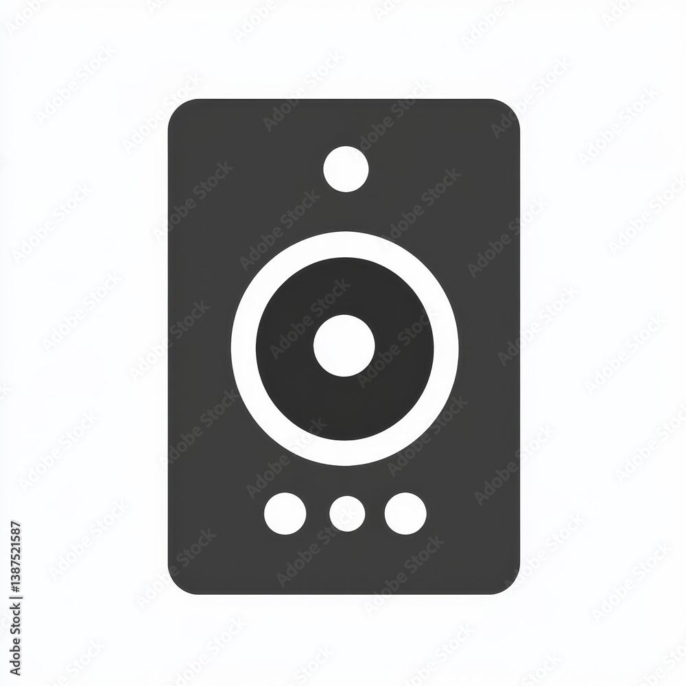Speaker icon illustration with circle and dots on a rectangular background. Speaker icon illustration with circle and dots on a rectangular background.