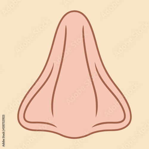 Minimalist nose illustration, soft pink color, textured background, simple curved lines, anatomical diagram style, flat design, medical illustration, cartoon-like, symmetrical shape, subtle shading, d