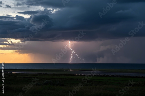 Dark Storm Clouds Lit by Intense Lightning Strikes