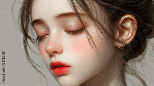 Serene Digital Portrait of a Young Woman with Closed Eyes