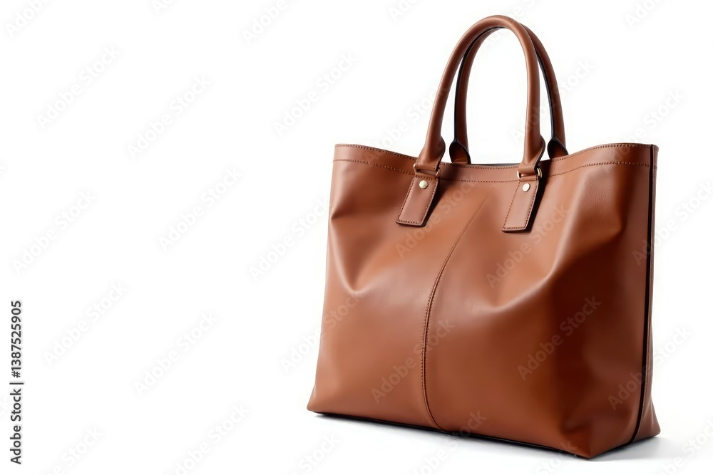 Brown leather tote bag isolated on white background, style, high quality Brown leather tote bag isolated on white background, style, high quality