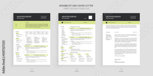 Minimal green accent resume and cover letter design template for job search