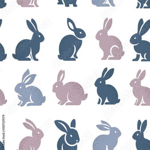 texture, pattern of silhouettes of rabbits with flowers and hearts for Easter, cute and design. Vector