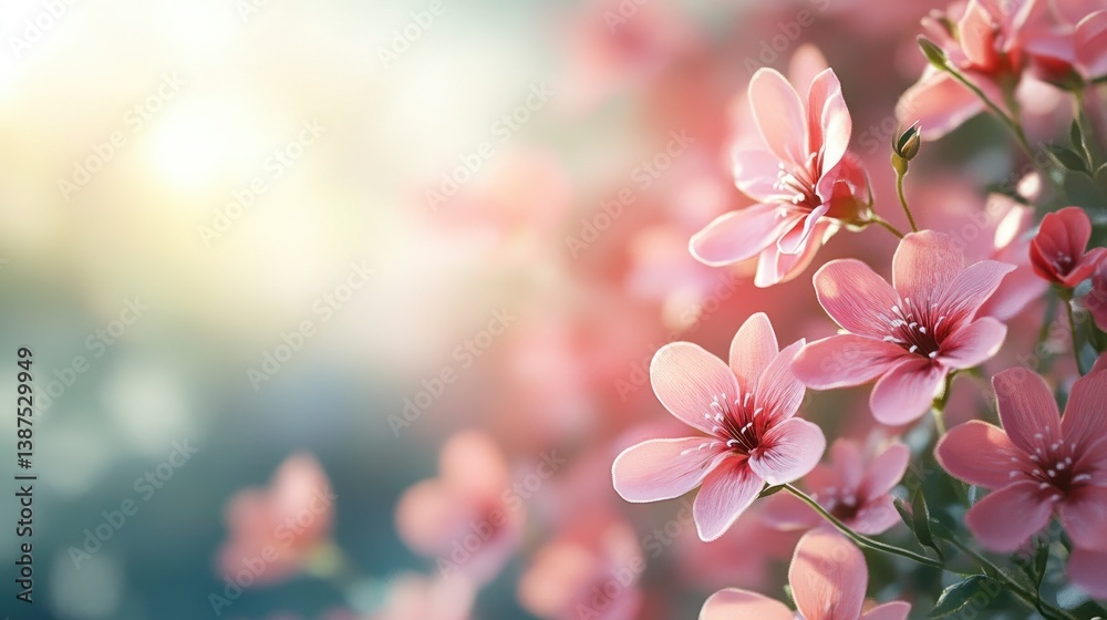 Fototapeta premium Gentle Pink Flowers Blooming in Spring with Soft Light Background