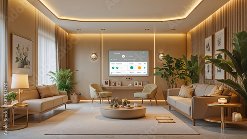 Quadro su tela Elegant Living Room Interior With Smart Home Technology And Natural Light