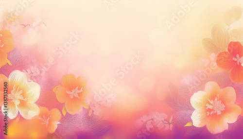 Abstract border frame of beautiful spring flowers in the corner of the image with space for text background, blur and fade effect graphic resource