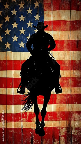 Cowboy Horse Silhouette American Flag Patriotic