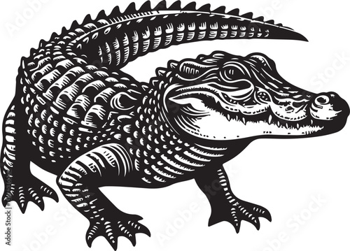 Crocodile Vector Art in Black and White – Detailed Reptile Graphic Design	