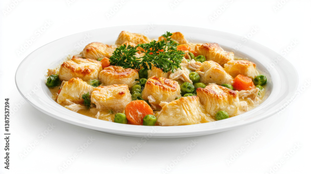 Delicious chicken pot pie with flaky biscuits, vegetables, and savory sauce, perfect for comforting meal Delicious chicken pot pie with flaky biscuits, vegetables, and savory sauce, perfect for comforting meal