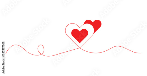 One continuous drawing of heart and color shape love sign, mother day greeting invitation graphic design.