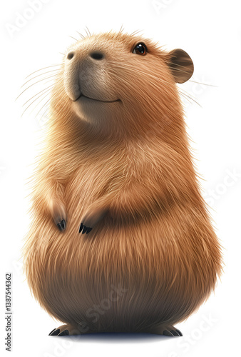 3D render of a cute cartoon capybara, isolated on white background.