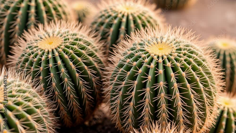 Close-Up of a Spiky Cactus Plant with Beautiful Natural Lighting and Textured Surface in a Desert Landscape Environment Close-Up of a Spiky Cactus Plant with Beautiful Natural Lighting and Textured Surface in a Desert Landscape Environment