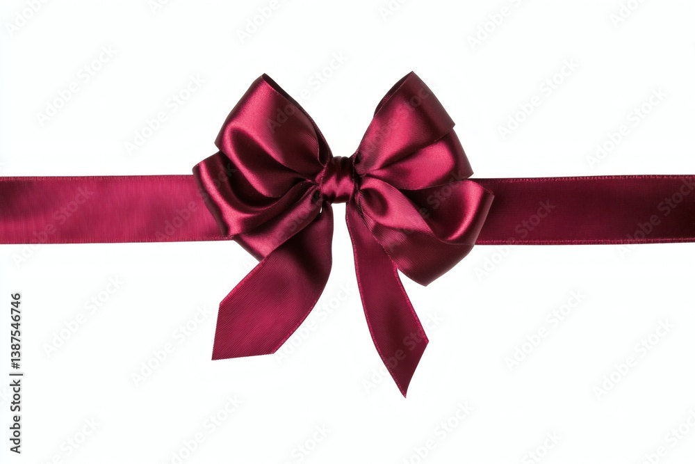 Fototapeta premium Maroon satin ribbon bow on white background