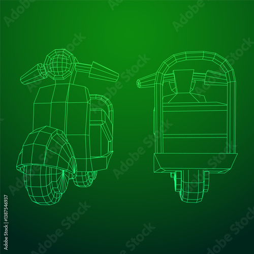 Delivery scooter for lifestyle design courier. Business express delivery concept. Wireframe low poly mesh vector illustration