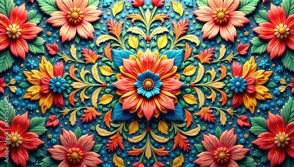 Intricate floral motif repeated infinitely across a surface , summer, tileable, textile Intricate floral motif repeated infinitely across a surface , summer, tileable, textile