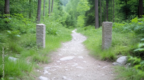 Forest path lined with stone markers