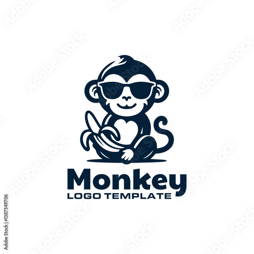 monkey wearing sunglasses while holding banana logo design