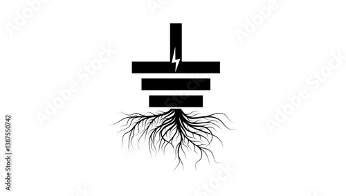 Electrical grounding symbol, black isolated silhouette