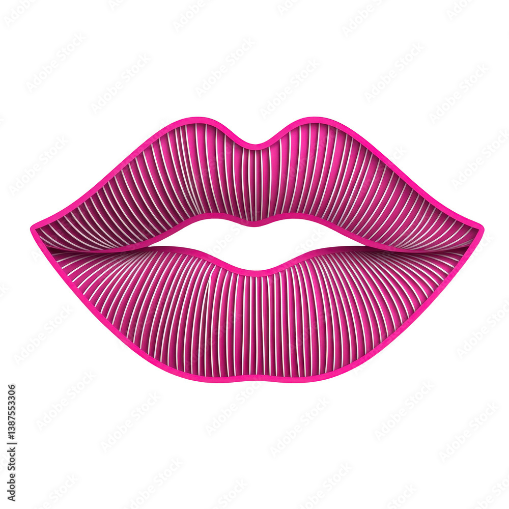 Fototapeta premium A vibrant pink and white striped lips illustration with bold, graphic design style, showcasing playful and modern aesthetic. lips are outlined in bright pink, adding striking contrast