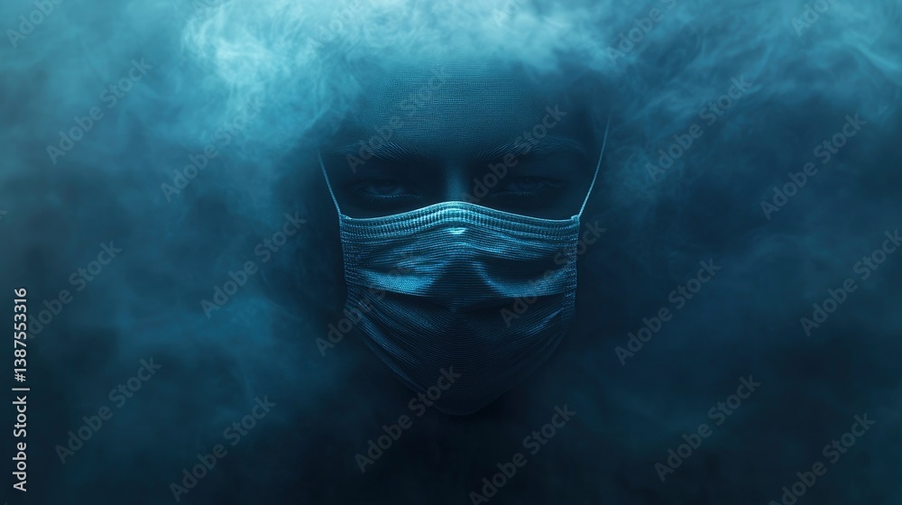 Obraz premium Person Wearing Face Mask in Smoke Filled Environment for Healthcare