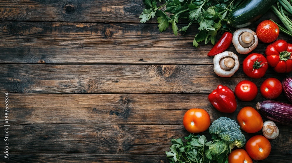 Assorted fresh vegetables on rustic wooden table, healthy food, background Assorted fresh vegetables on rustic wooden table, healthy food, background