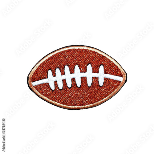 A detailed embroidered patch of brown American football with white stitching, perfect for sports enthusiasts and apparel decoration