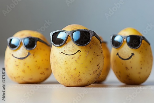 Potatoes with funny faces in a studio setting showcase playful personality for Easter celebrations