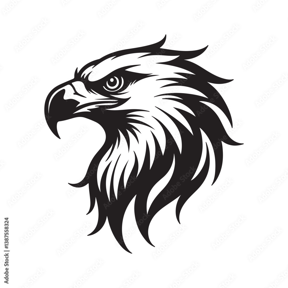 Fototapeta premium Fierce Eagle Head silhouette Logo – Black and White Tribal Vector Design