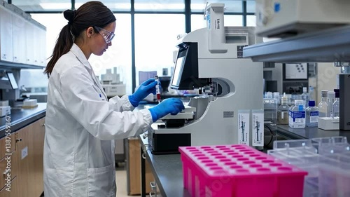 Scientist in Lab Analyzing Samples: A dedicated scientist in a state-of-the-art lab meticulously analyzes samples, embodying the spirit of scientific inquiry and innovation.