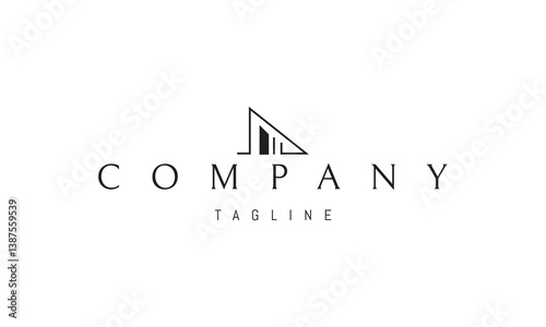 Vector logo featuring an abstract image of a modern house with a sloping roof.