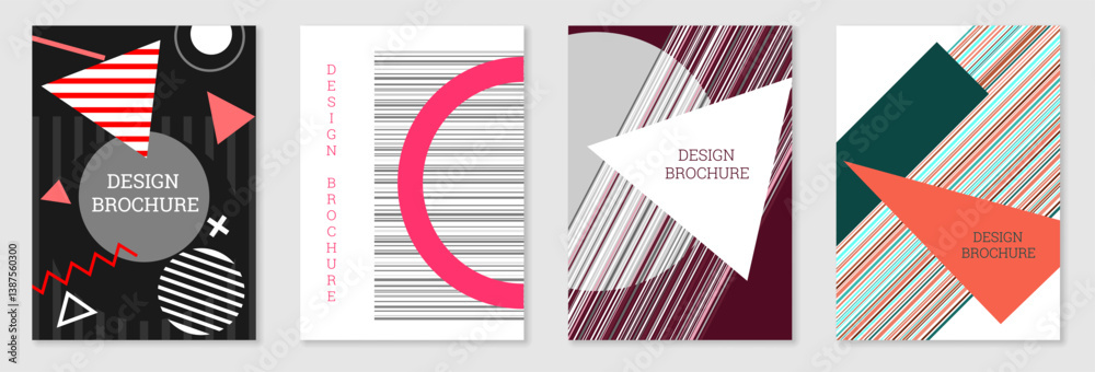 Set of cover design in Memphis style. Geometric design, abstract background. Fashionable bright cover, banner, poster, booklet. Creative colors. Set of cover design in Memphis style. Geometric design, abstract background. Fashionable bright cover, banner, poster, booklet. Creative colors.