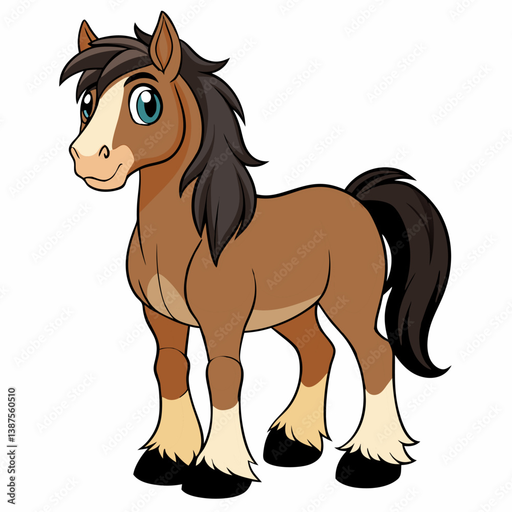 Сartoon cute horse .Suitable for children's books, sticker, mascot, logo. Isolated vector illustration on white background Сartoon cute horse .Suitable for children's books, sticker, mascot, logo. Isolated vector illustration on white background