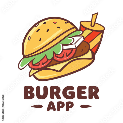 Vector food burger illustration for food bussiness and gaming team isolated . burger logo .
